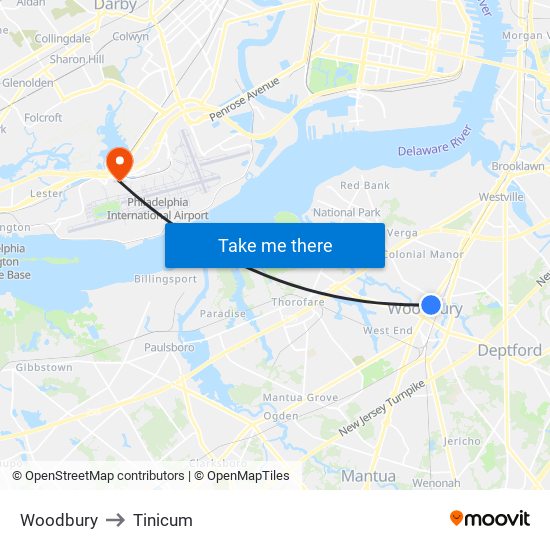 Woodbury to Tinicum map
