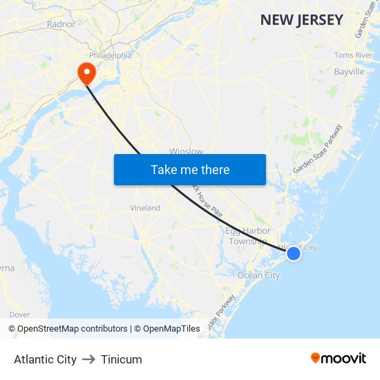 Atlantic City to Tinicum map