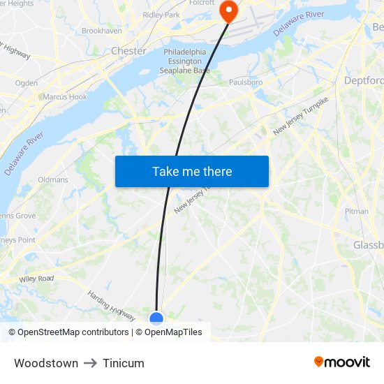 Woodstown to Tinicum map