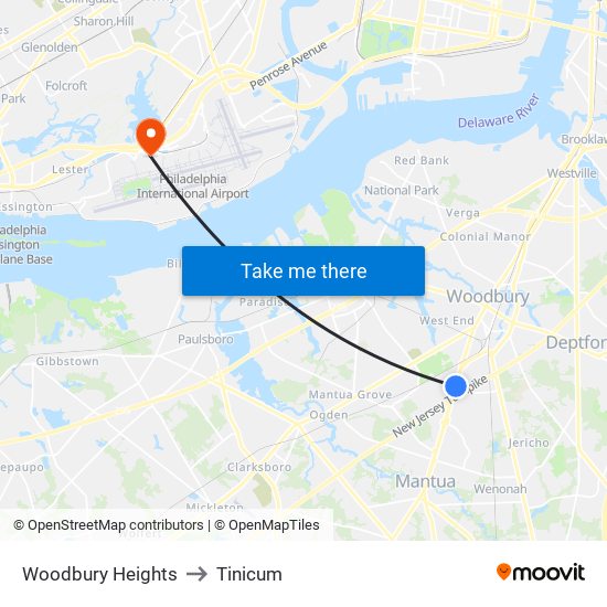 Woodbury Heights to Tinicum map