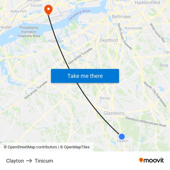 Clayton to Tinicum map