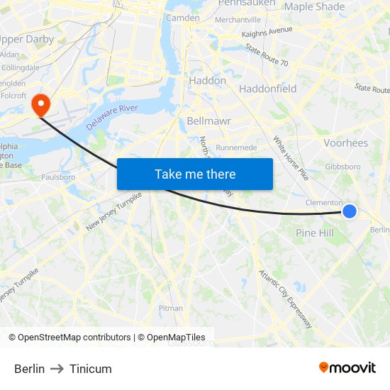 Berlin to Tinicum map