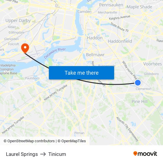 Laurel Springs to Tinicum map