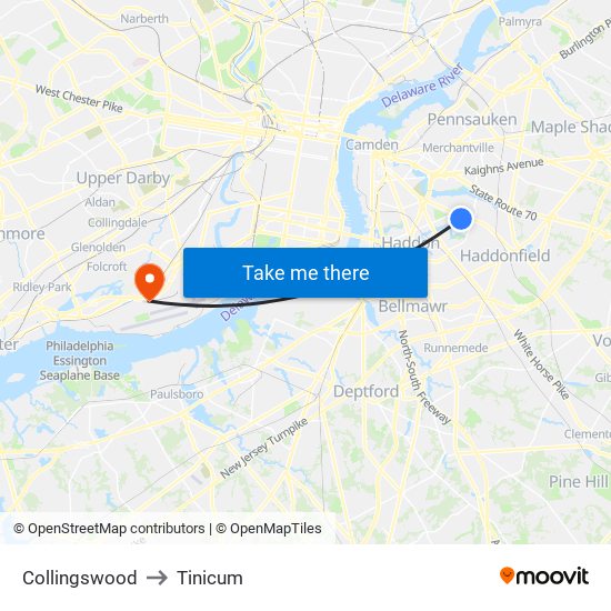 Collingswood to Tinicum map