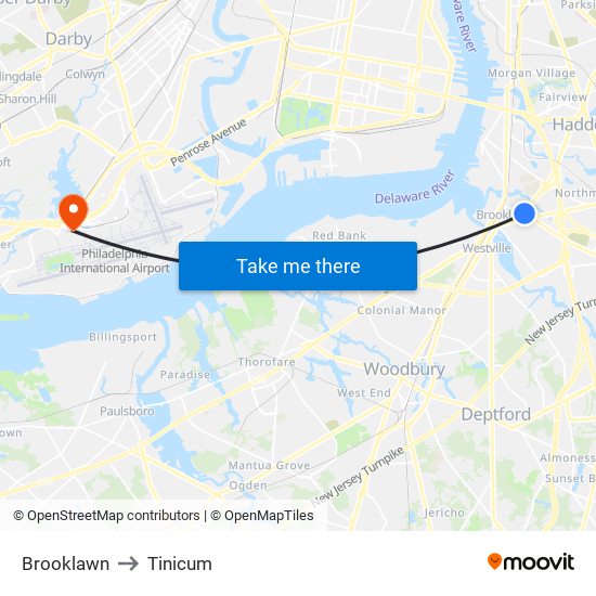 Brooklawn to Tinicum map