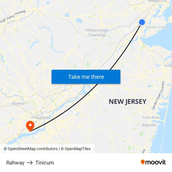 Rahway to Tinicum map