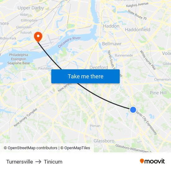 Turnersville to Tinicum map