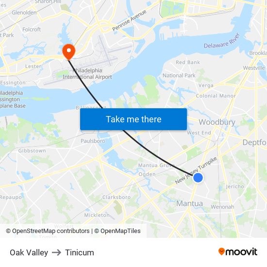Oak Valley to Tinicum map