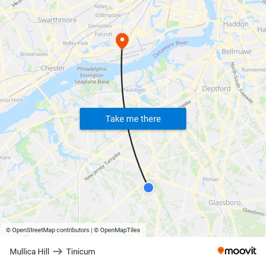 Mullica Hill to Tinicum map