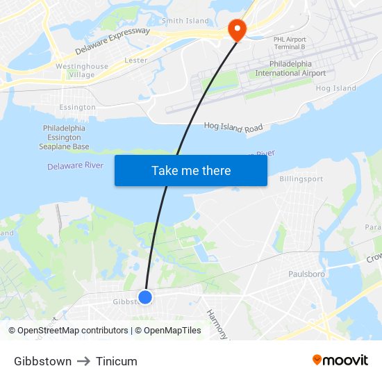 Gibbstown to Tinicum map