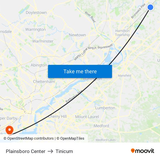 Plainsboro Center to Tinicum map