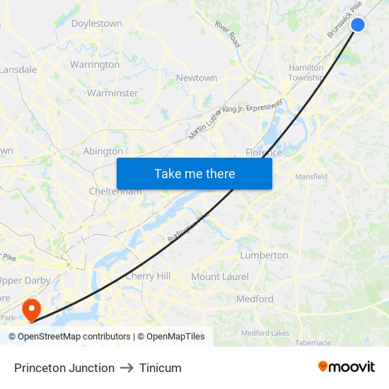 Princeton Junction to Tinicum map