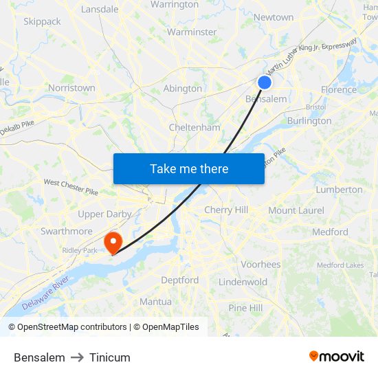 Bensalem to Tinicum map