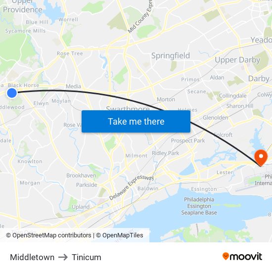 Middletown to Tinicum map