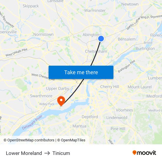 Lower Moreland to Tinicum map