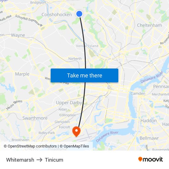 Whitemarsh to Tinicum map