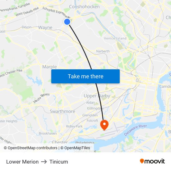 Lower Merion to Tinicum map