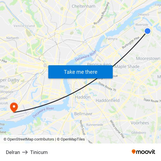 Delran to Tinicum map