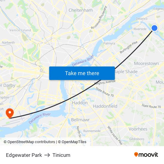 Edgewater Park to Tinicum map