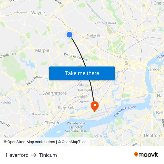 Haverford to Tinicum map