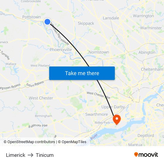 Limerick to Tinicum map