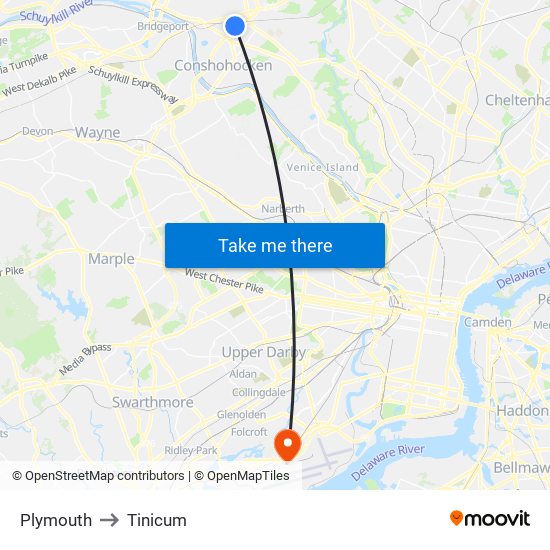 Plymouth to Tinicum map