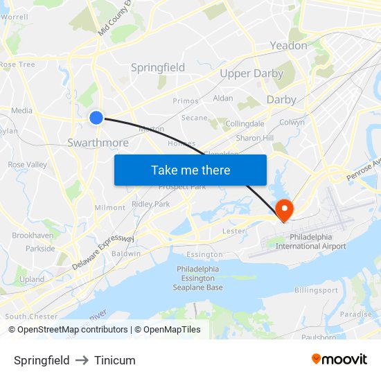 Springfield to Tinicum map