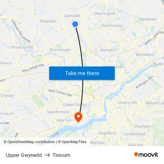 Upper Gwynedd to Tinicum map