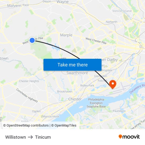 Willistown to Tinicum map