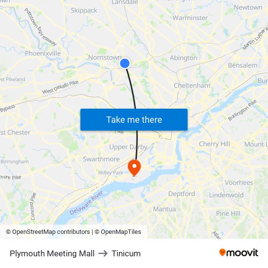 Plymouth Meeting Mall to Tinicum map
