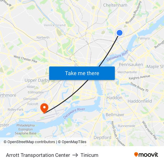 Arrott Transportation Center to Tinicum map