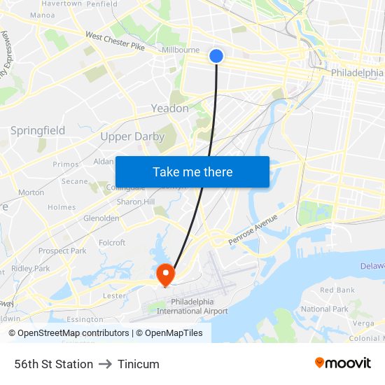 56th St Station to Tinicum map