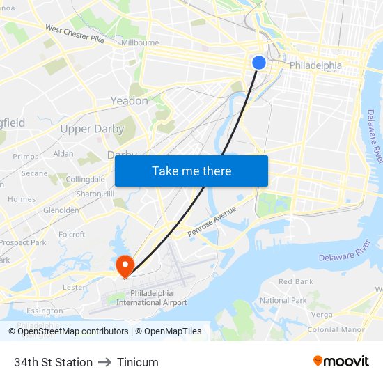 34th St Station to Tinicum map