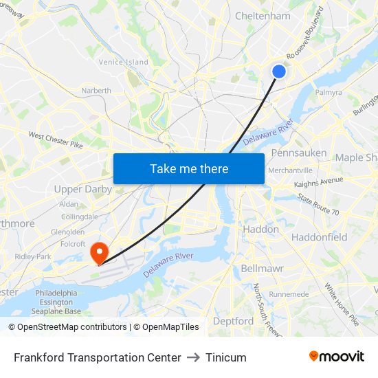 Frankford Transportation Center to Tinicum map