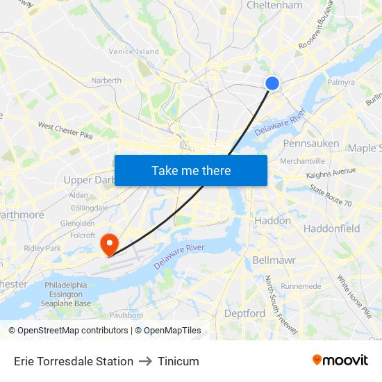 Erie Torresdale Station to Tinicum map