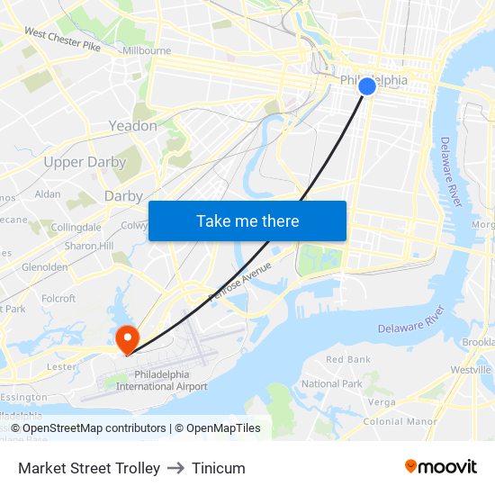 Market Street Trolley to Tinicum map