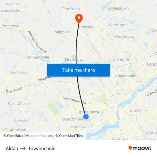 Aldan to Towamencin map