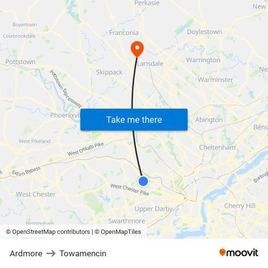 Ardmore to Towamencin map