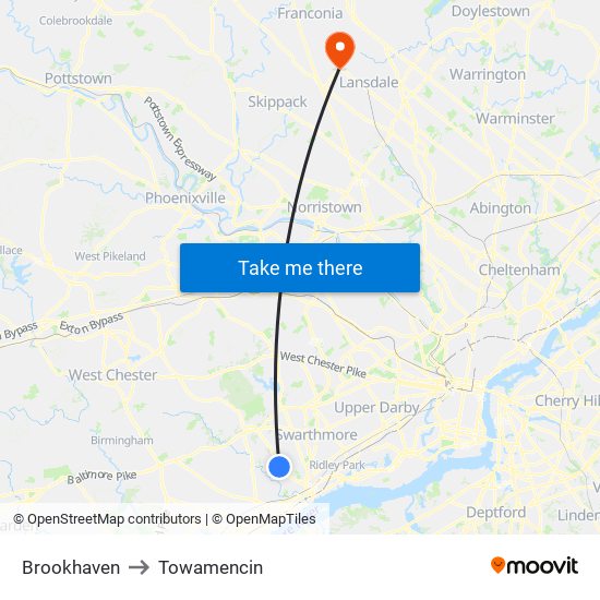 Brookhaven to Towamencin map