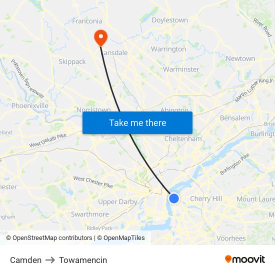 Camden to Towamencin map