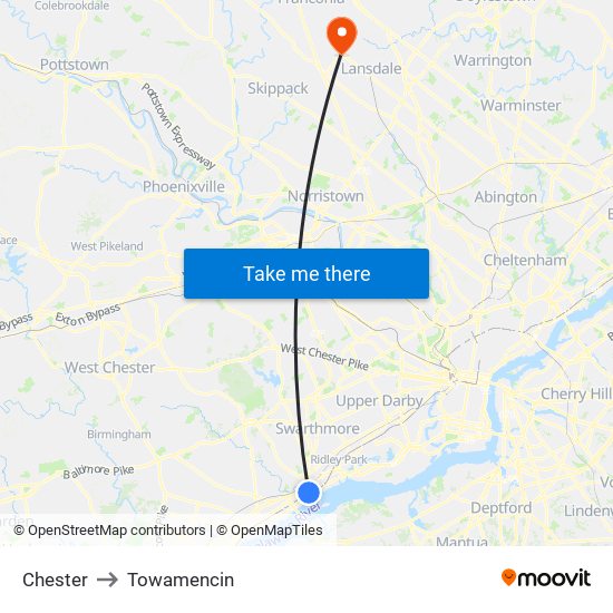 Chester to Towamencin map