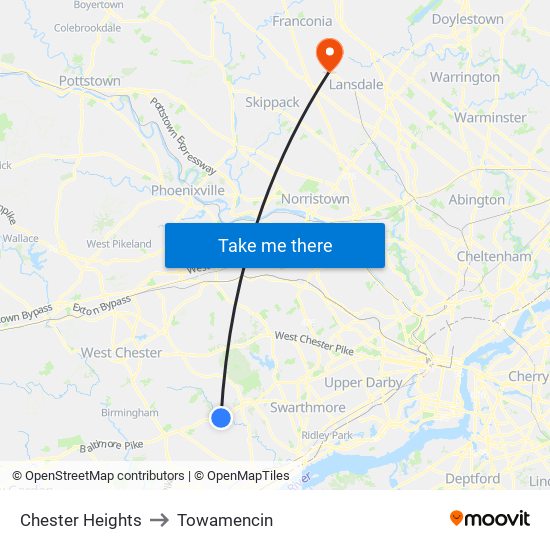 Chester Heights to Towamencin map