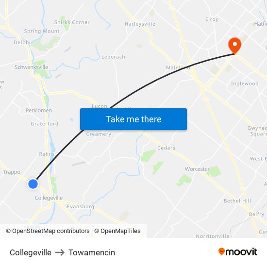 Collegeville to Towamencin map