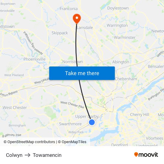 Colwyn to Towamencin map