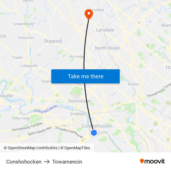 Conshohocken to Towamencin map