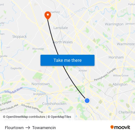 Flourtown to Towamencin map