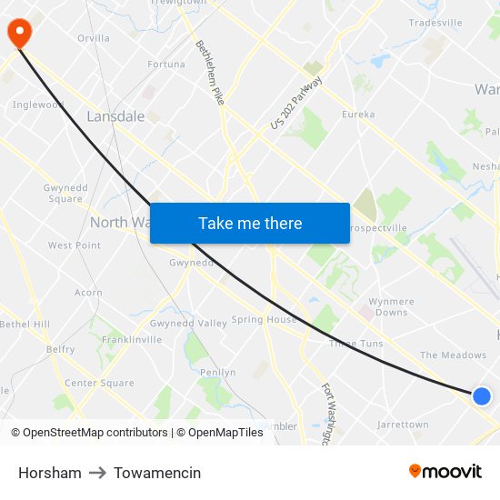 Horsham to Towamencin map