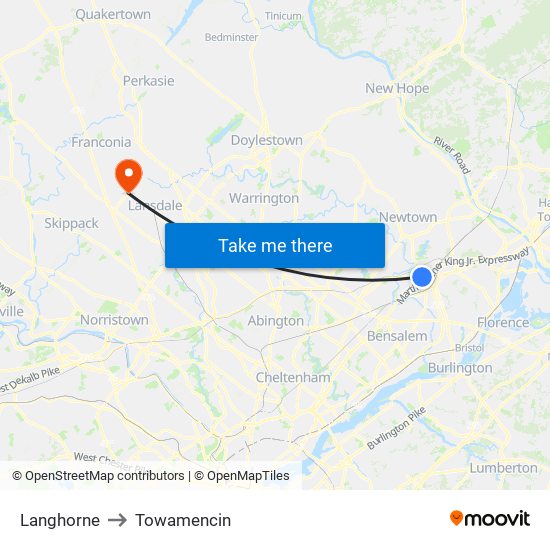 Langhorne to Towamencin map