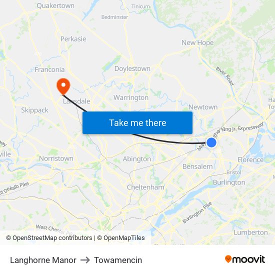 Langhorne Manor to Towamencin map