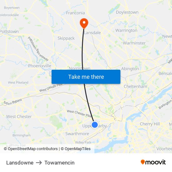 Lansdowne to Towamencin map